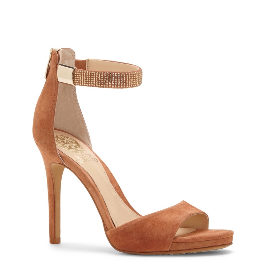 LIKE NEW VINCE CAMUTO SUEDE JEWELED SANDAL HEELS